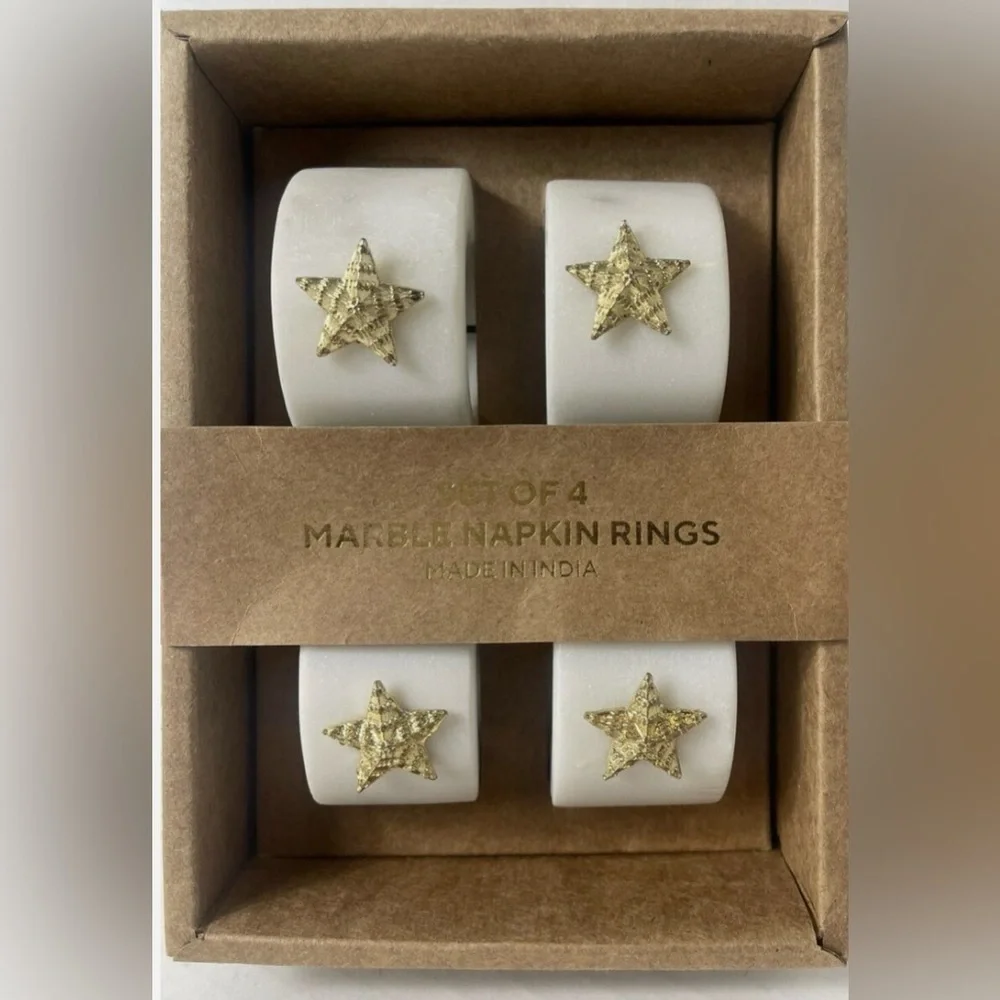 Gold Star Marble Napkin Rings - Set of 4